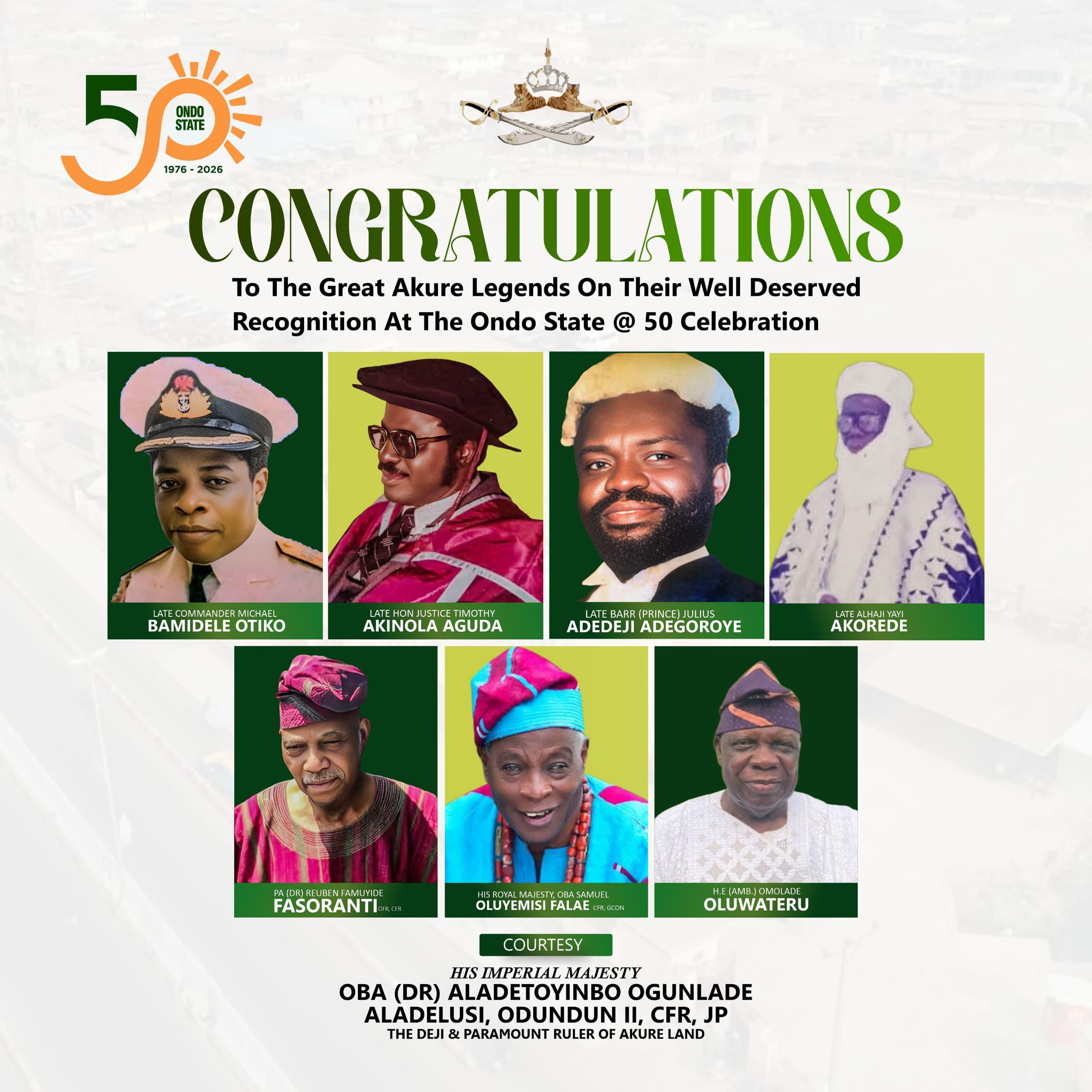 Deji of Akure Celebrates Akure Legends Honoured by Ondo State Government at 50